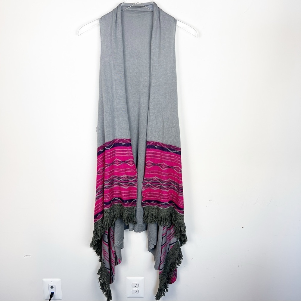 Anthropologie Gray Sleeveless Cardigan with Pink Stripe Detail